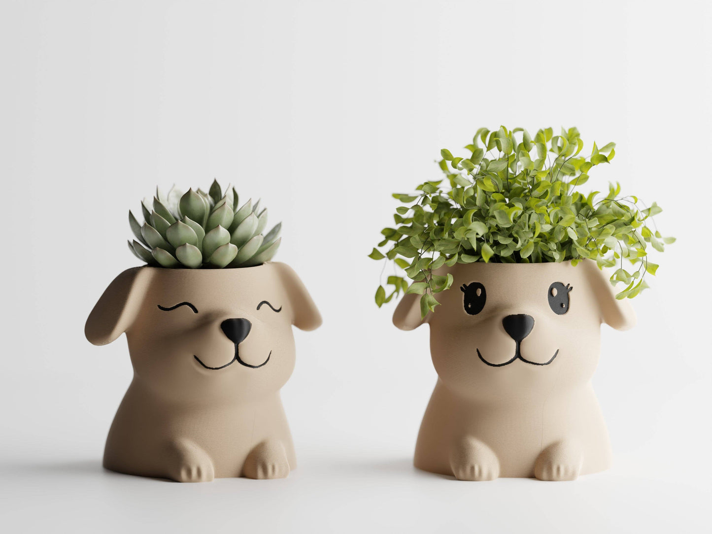 Adorable Cute Puppy Dog Flower Pot | Decor with Personality: Beige / Open Eyes