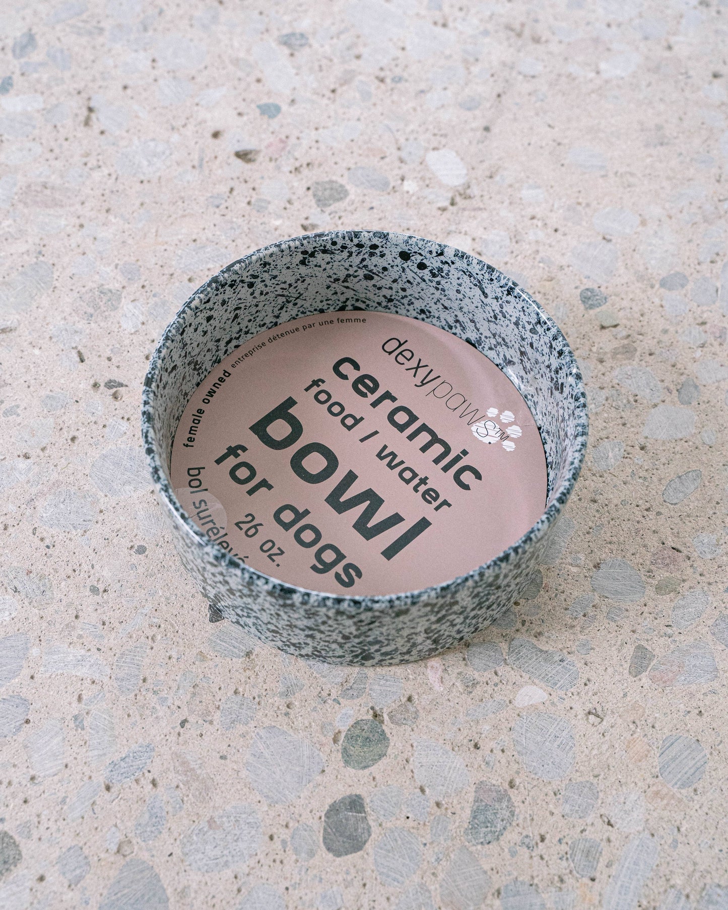 Salt & Pepper Ceramic Dog Bowl: 8 Inches