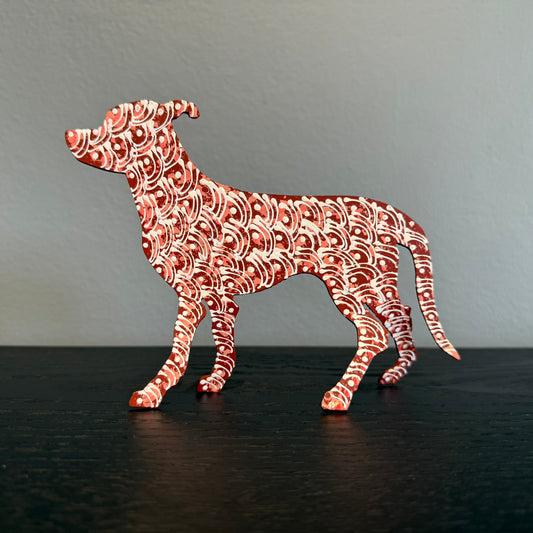 Steel Dog Artwork: Alistair, terracotta, salmon and white motif