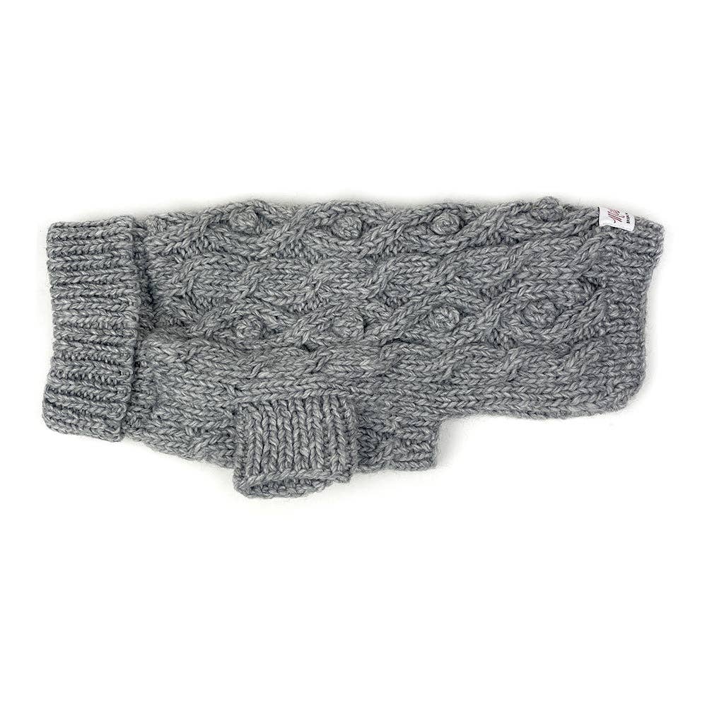 Cable Knit Dog Sweater with Pom Pom - Grey