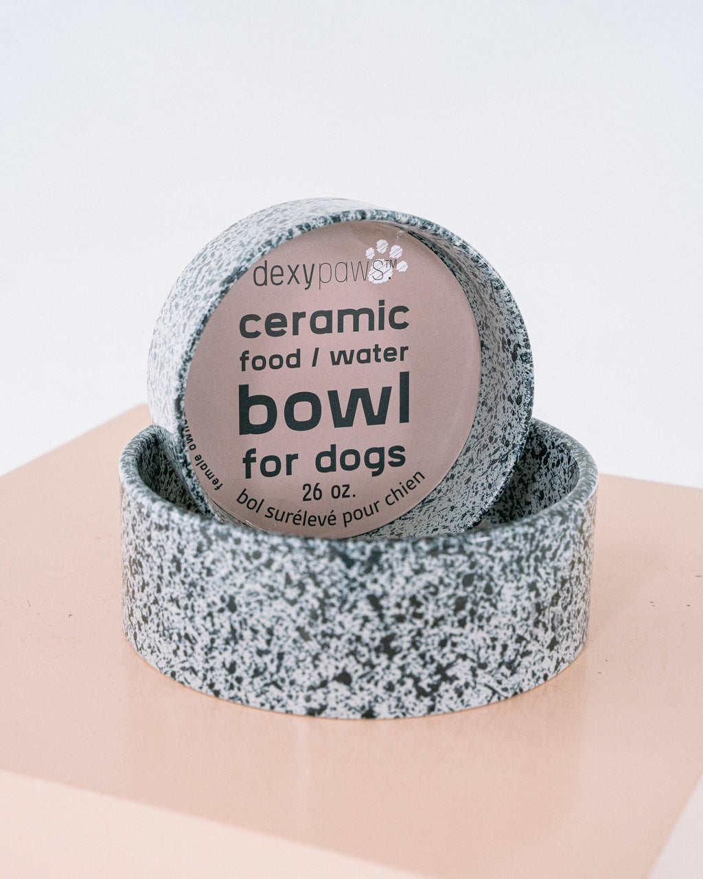 Salt & Pepper Ceramic Dog Bowl: 8 Inches
