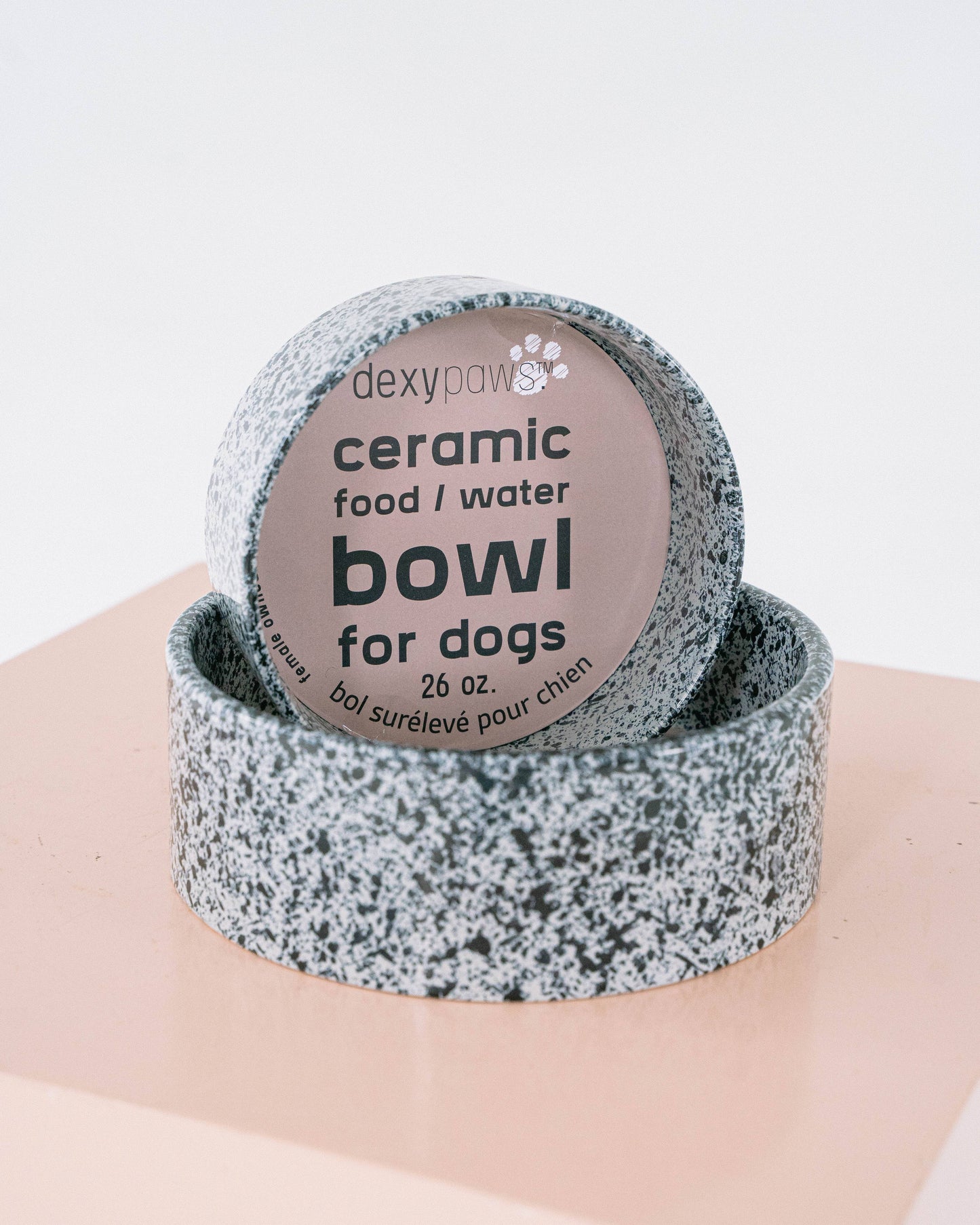 Salt & Pepper Ceramic Dog Bowl: 8 Inches