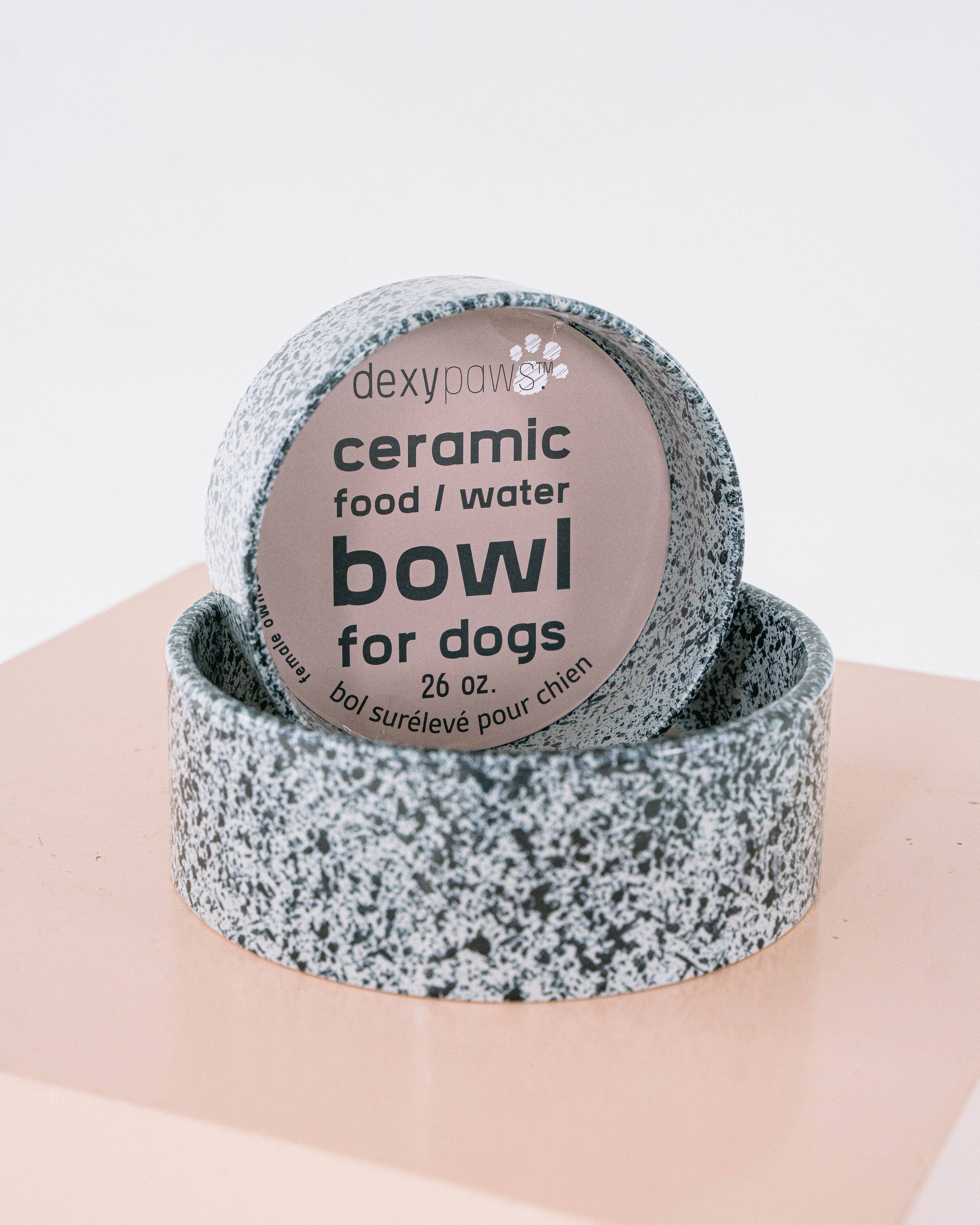Salt & Pepper Ceramic Dog Bowl: 8 Inches