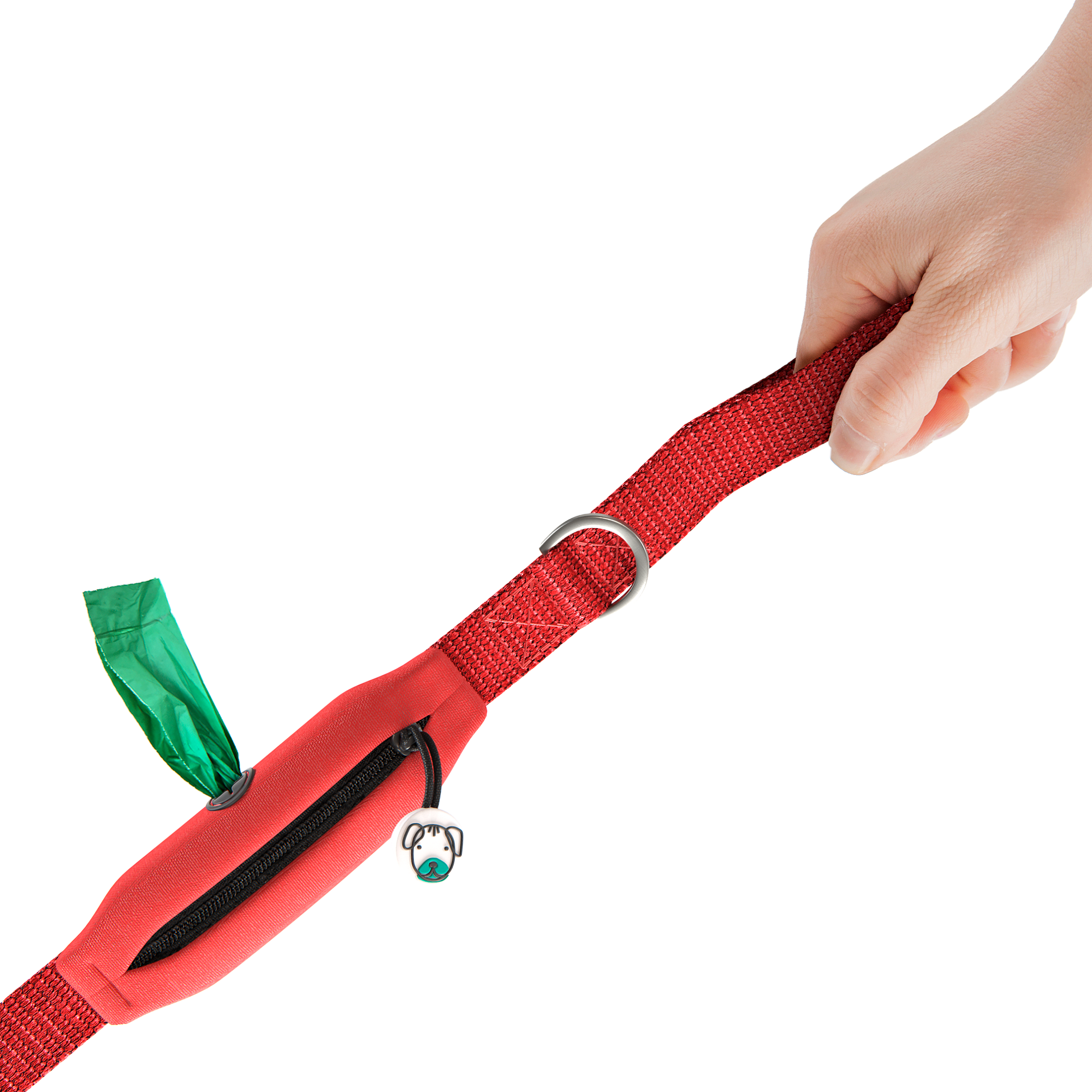 Red Dog Leash with Built-in Poop Bag Holder
