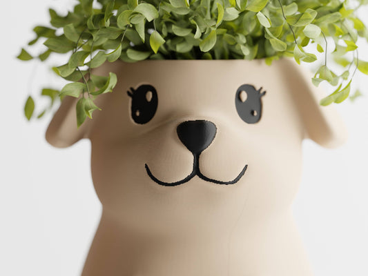 Adorable Cute Puppy Dog Flower Pot | Decor with Personality: Beige / Open Eyes