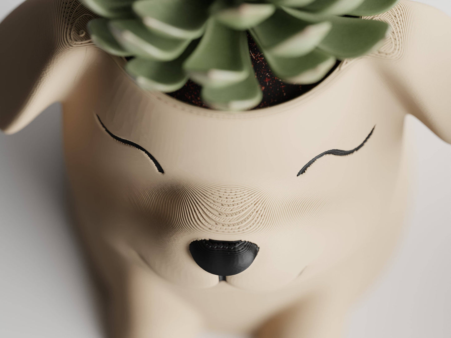 Adorable Cute Puppy Dog Flower Pot | Decor with Personality: Beige / Open Eyes
