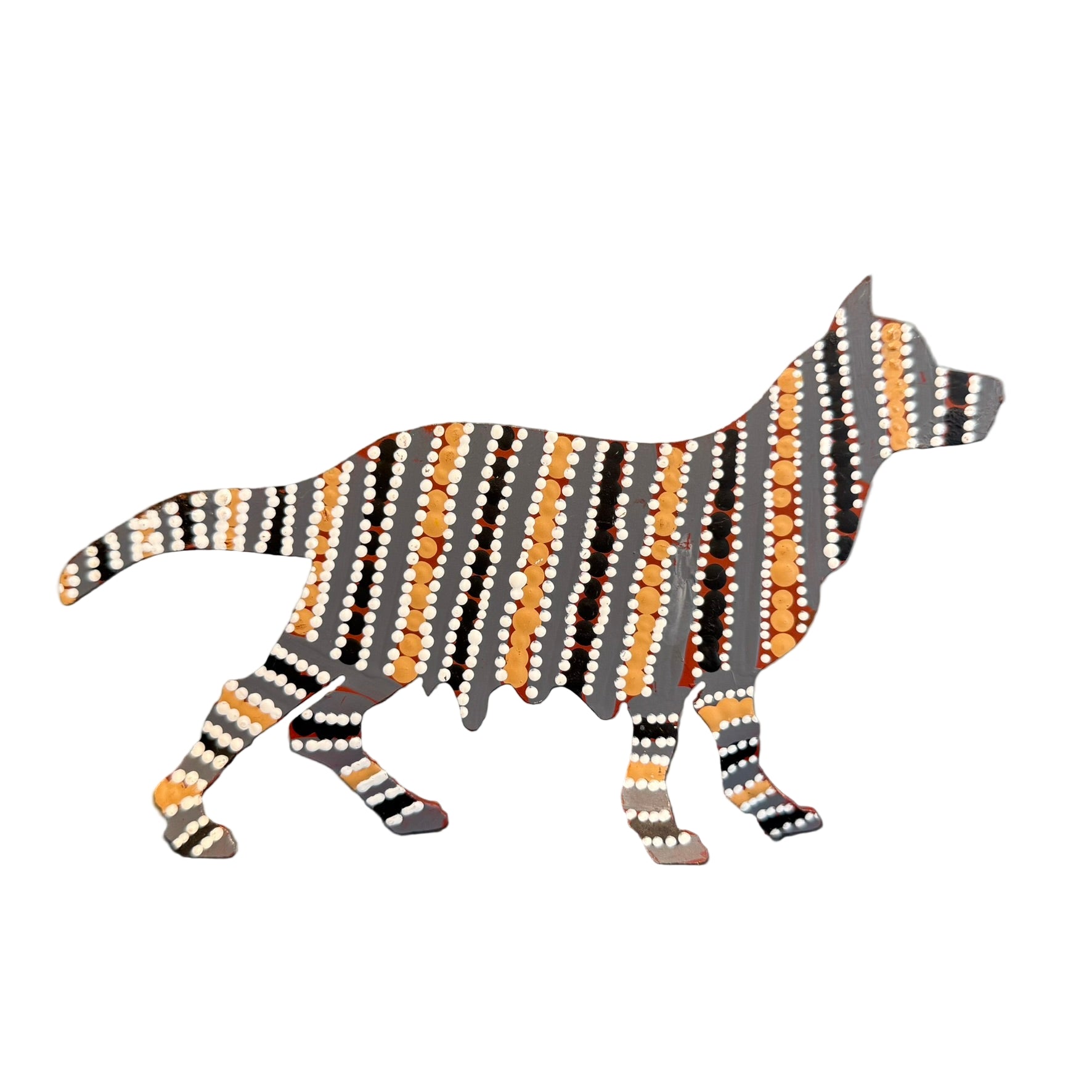 Steel Dog Artwork: Mitchin, black, blue and ocre stripes with white dots