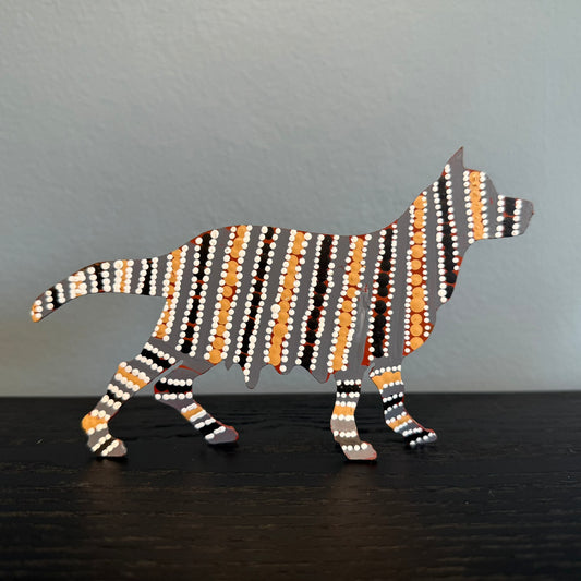 Steel Dog Artwork: Mitchin, black, blue and ocre stripes with white dots