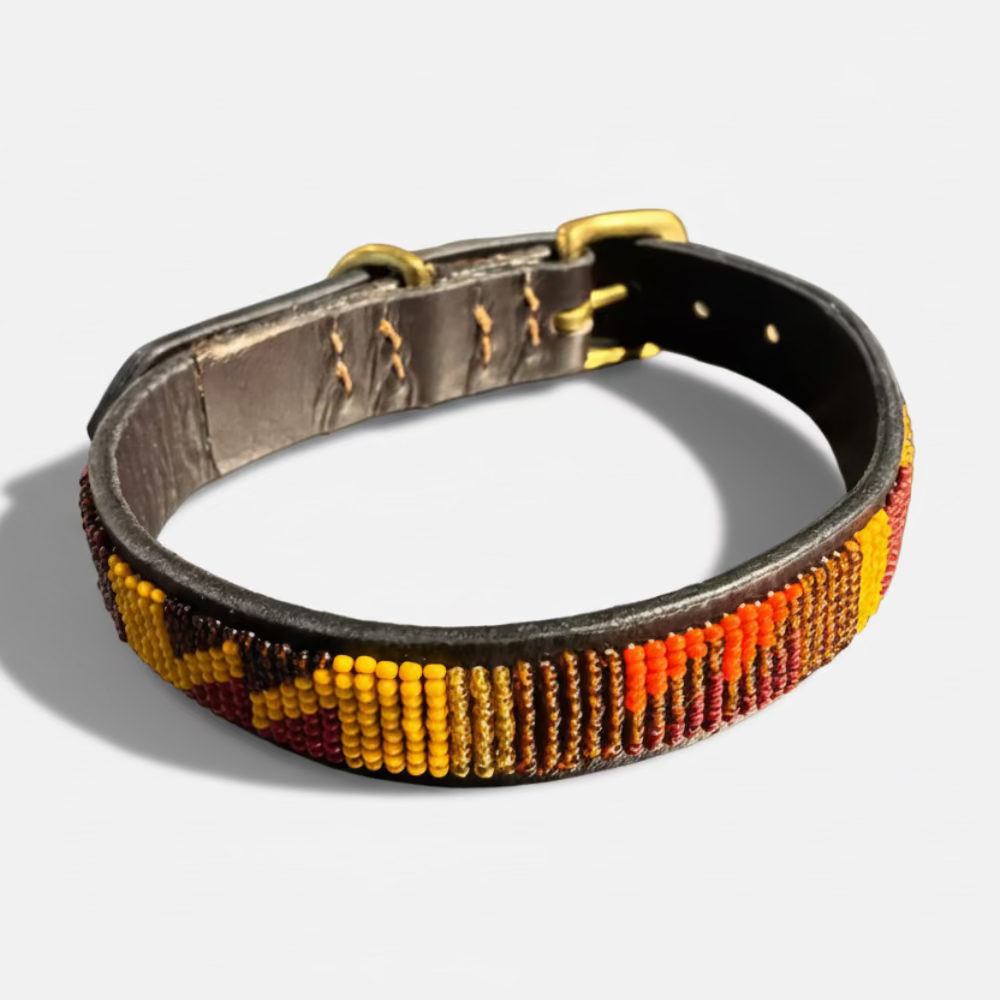 LOVEDOG Beaded Collar Brown/Orange/Yellow (Size S)