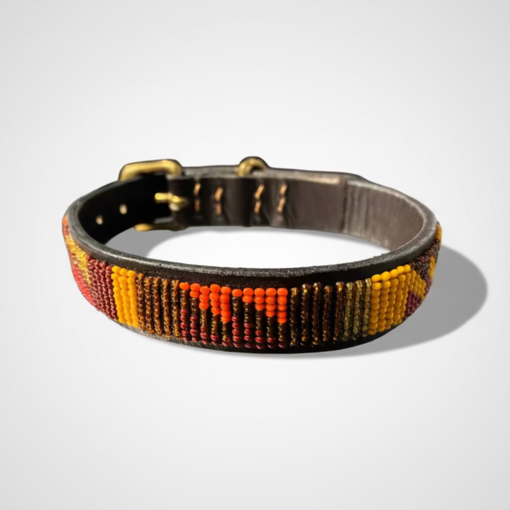 LOVEDOG Beaded Collar Brown/Orange/Yellow (Size S)