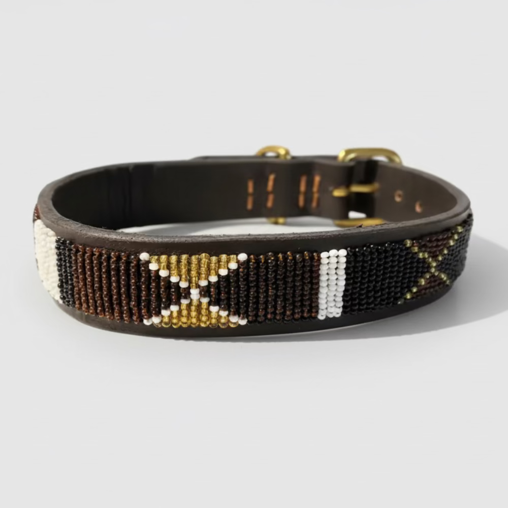 LOVEDOG Beaded Collar Black/Brown/Gold (Size M)