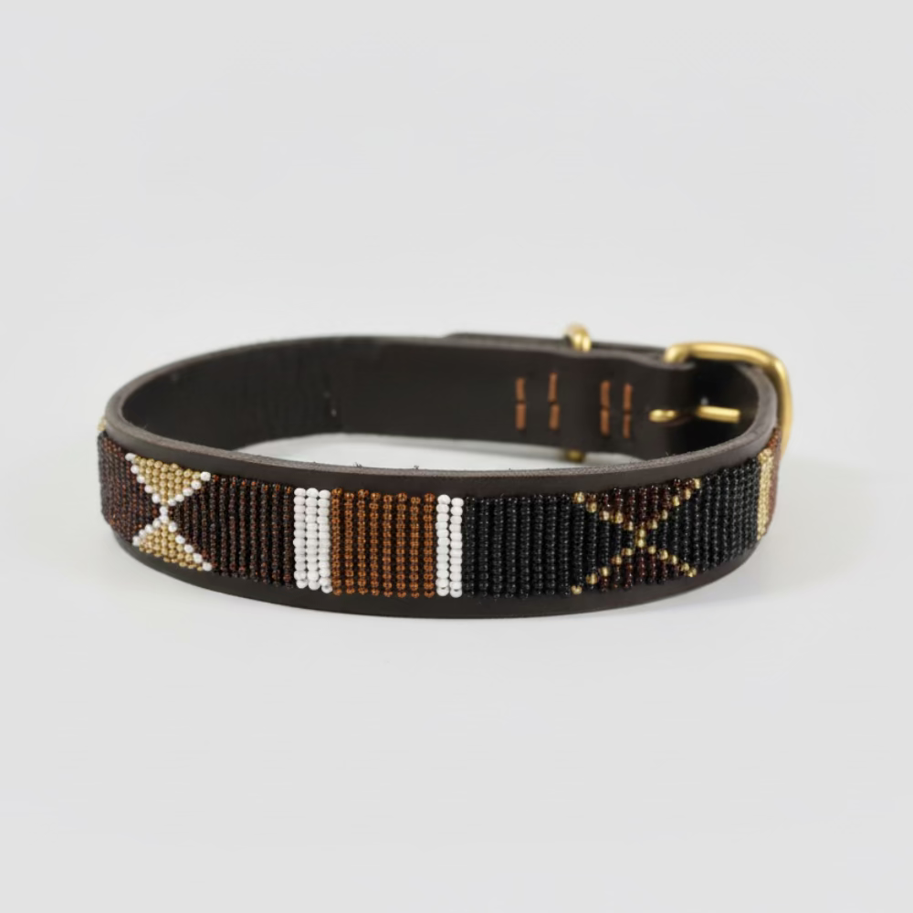 LOVEDOG Beaded Collar Black/Brown/Gold (Size M)