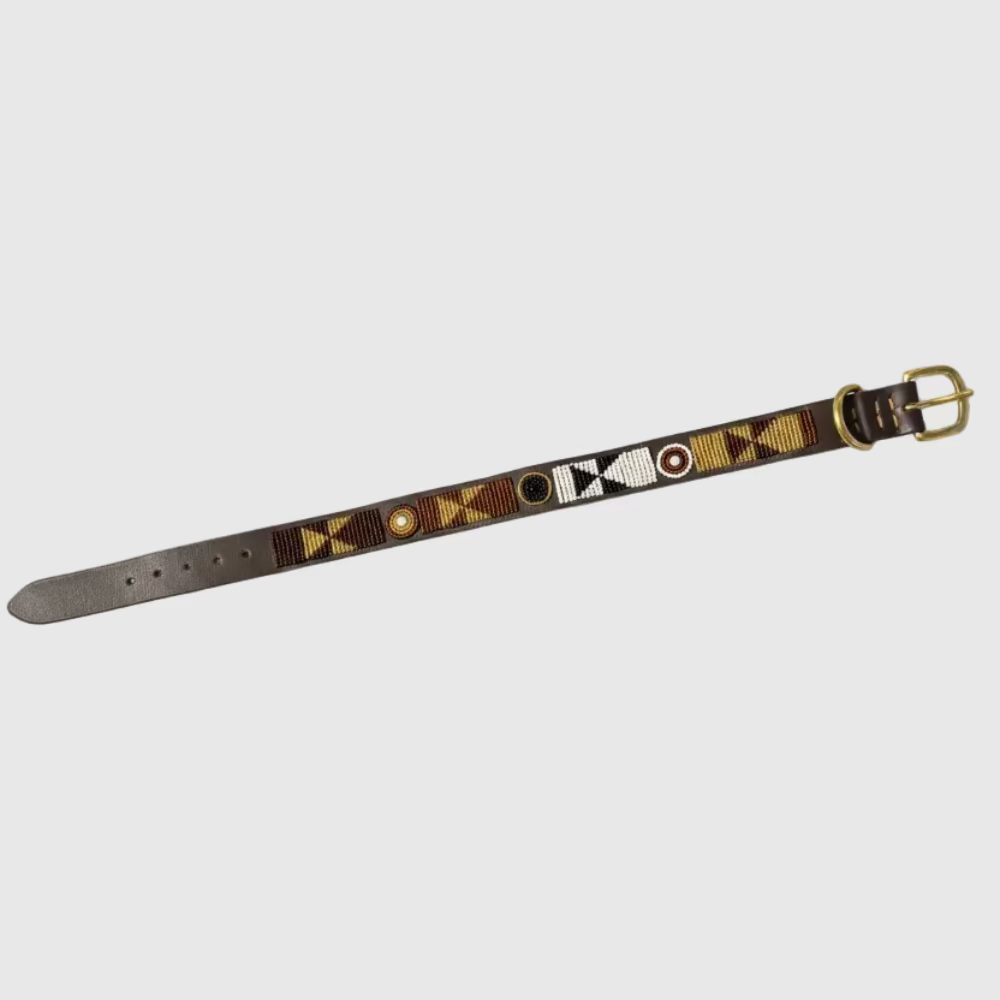 LOVEDOG Beaded Collar Gold/Brown/White (Size M)