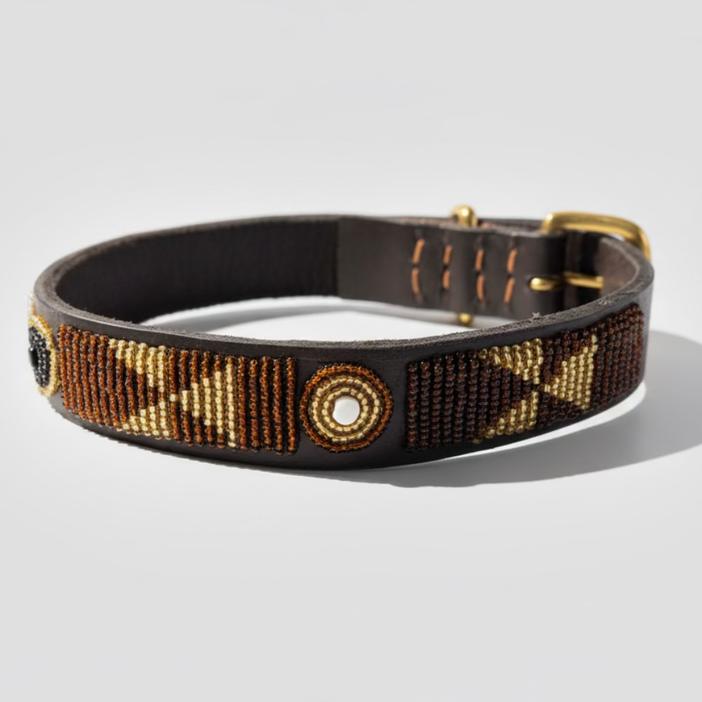 LOVEDOG Beaded Collar Gold/Brown/White (Size M)