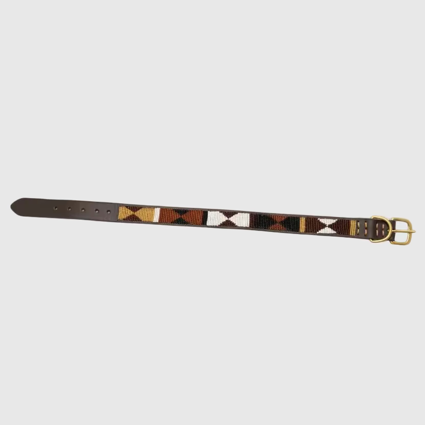 LOVEDOG Beaded Collar Brown/Gold/White (Size M)