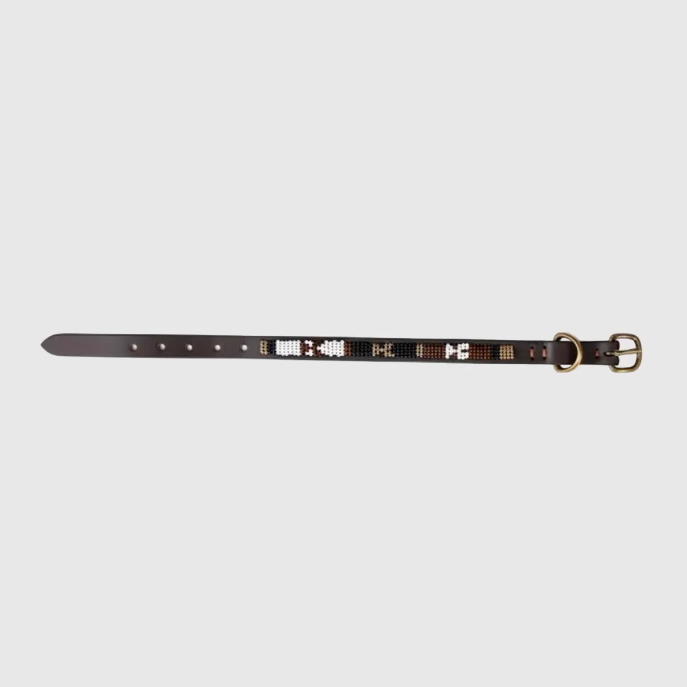 LOVEDOG Beaded Collar White/Black/Brown (Size XS)
