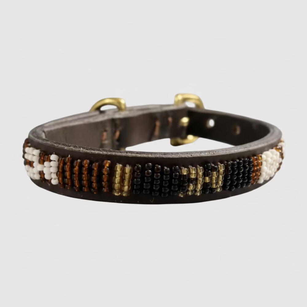 LOVEDOG Beaded Collar White/Black/Brown (Size XS)