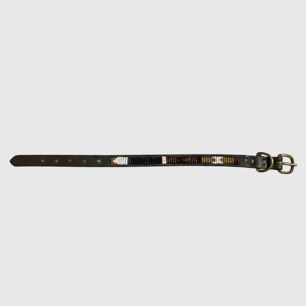 LOVEDOG Beaded Collar Black/Brown/Gold (Size XS)