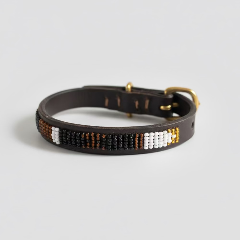 LOVEDOG Beaded Collar Black/Brown/Gold (Size XS)