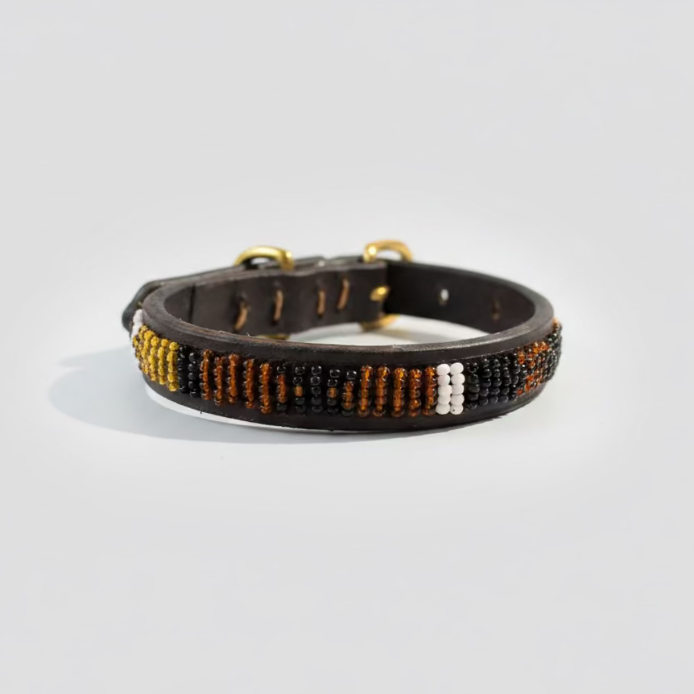 LOVEDOG Beaded Collar Black/Brown/Gold (Size XS)