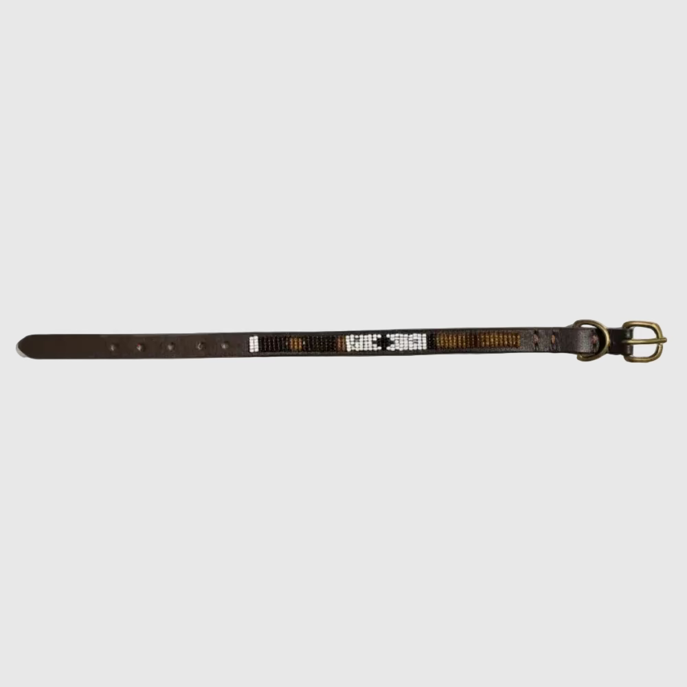 LOVEDOG Beaded Collar Brown/White/Gold (Size XS)