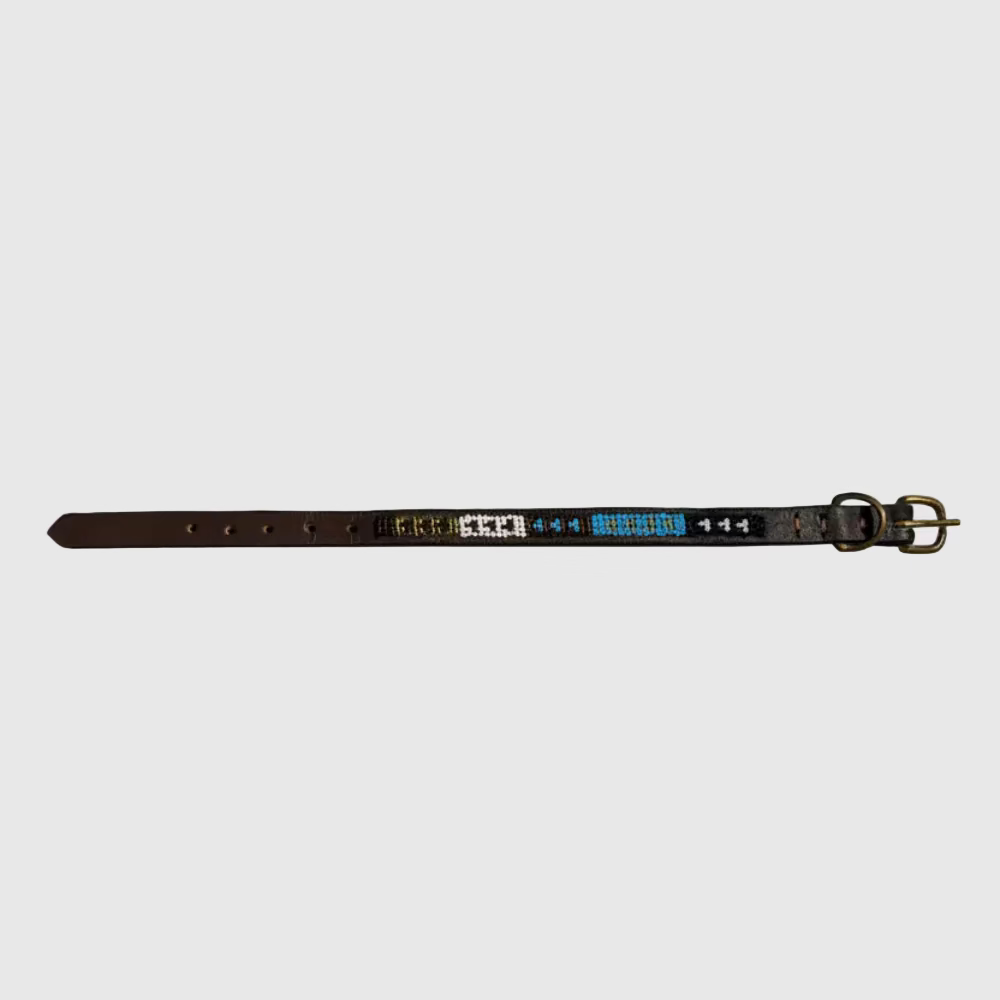 LOVEDOG Beaded Collar Blue/White/Gold (Size XS)