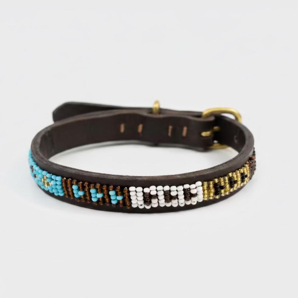 LOVEDOG Beaded Collar Blue/White/Gold (Size XS)