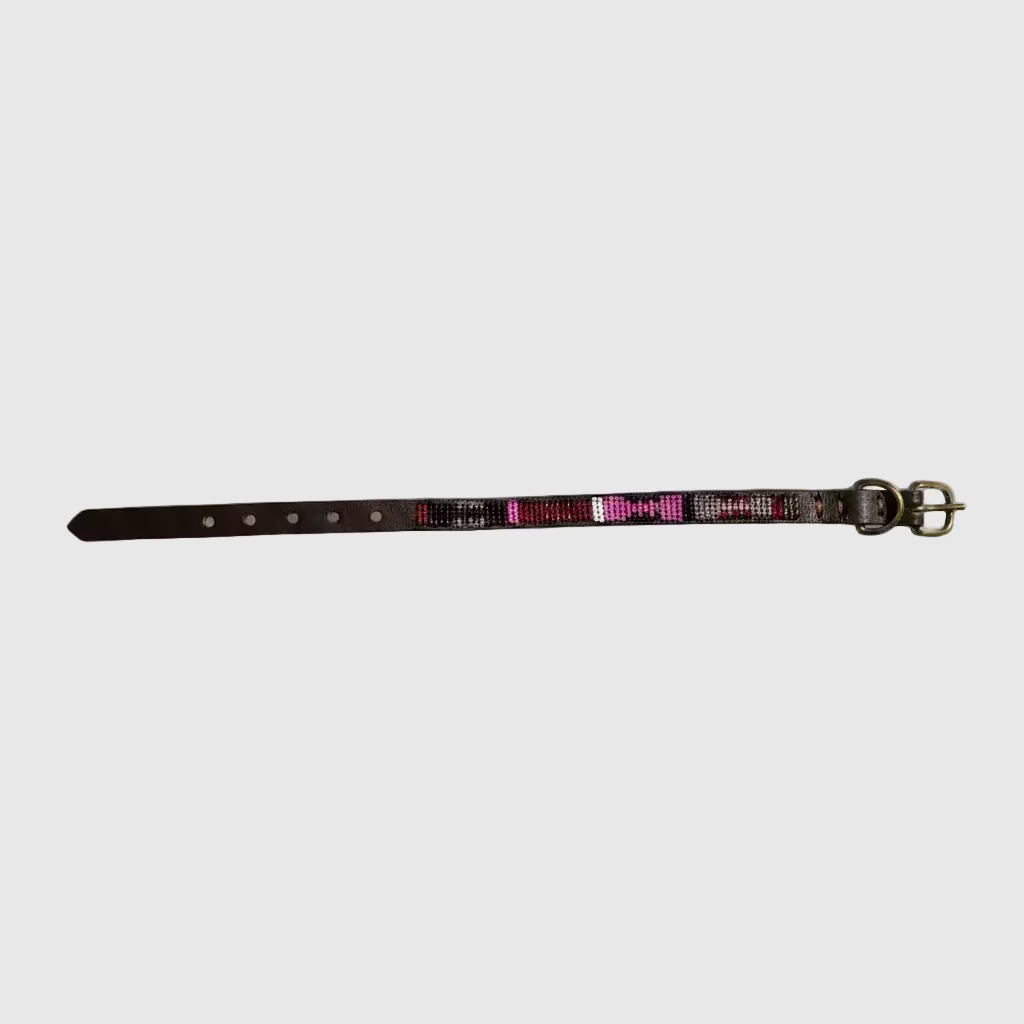 LOVEDOG Beaded Collar Brown/Red/Pink/Silver (Size XS)