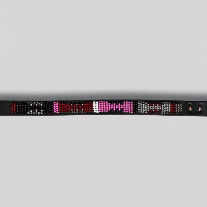 LOVEDOG Beaded Collar Brown/Red/Pink/Silver (Size XS)