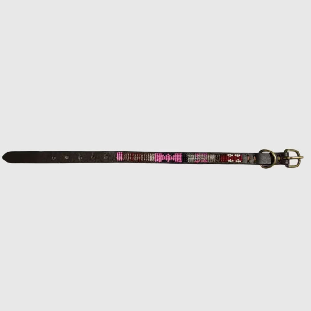 LOVEDOG Beaded Collar Red/Pink/Silver (Size XS)