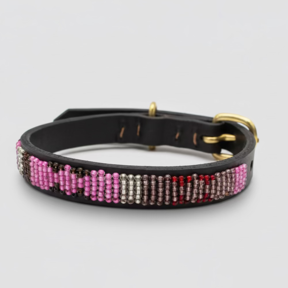LOVEDOG Beaded Collar Red/Pink/Silver (Size XS)