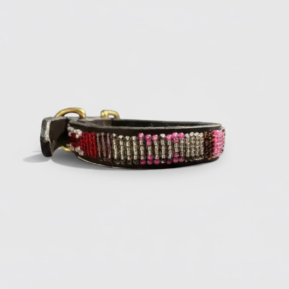 LOVEDOG Beaded Collar Red/Pink/Silver (Size XS)