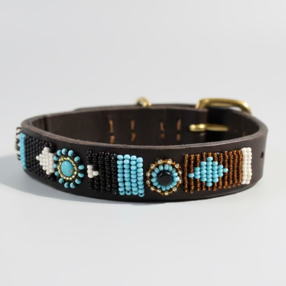 LOVEDOG Beaded Collar Blue/ White/ Black (Size XS)