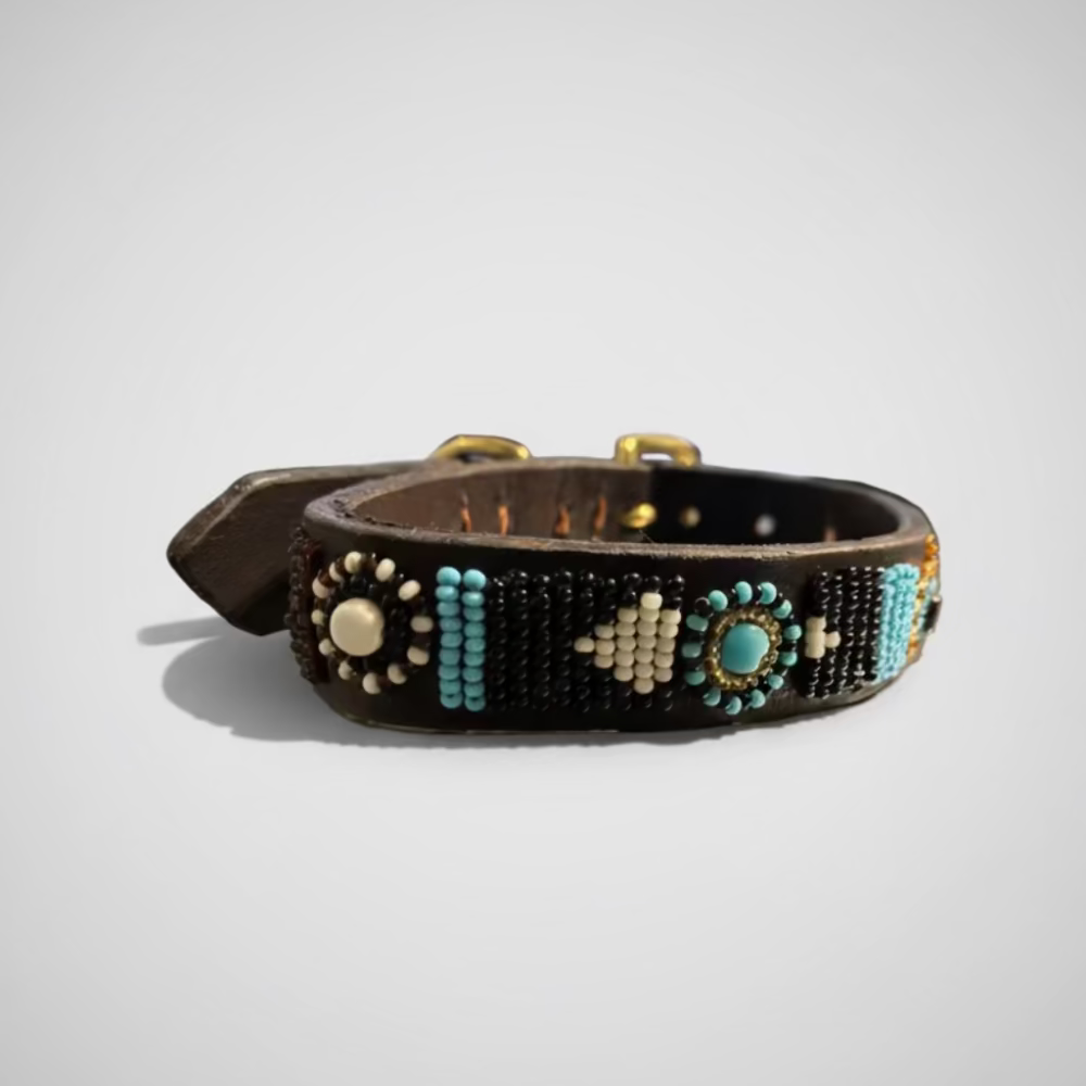 LOVEDOG Beaded Collar Blue/ White/ Black (Size XS)