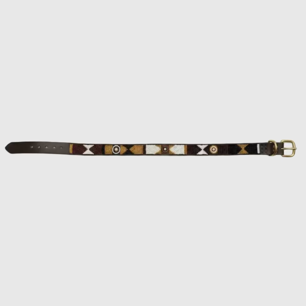 LOVEDOG Beaded Collar White/Brown/Gold (Size L)