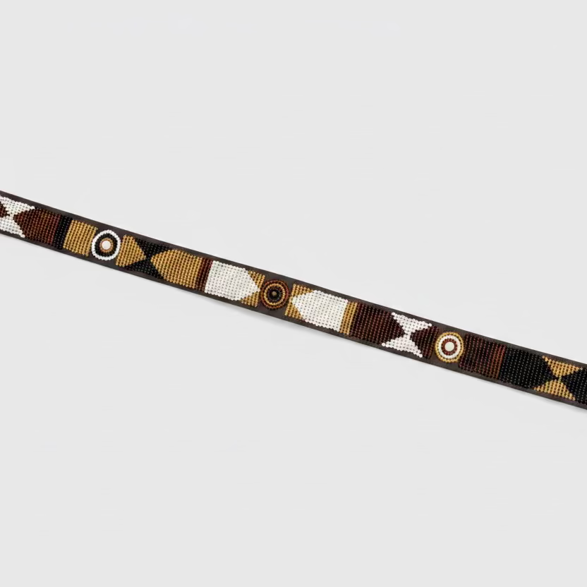 LOVEDOG Beaded Collar White/Brown/Gold (Size L)