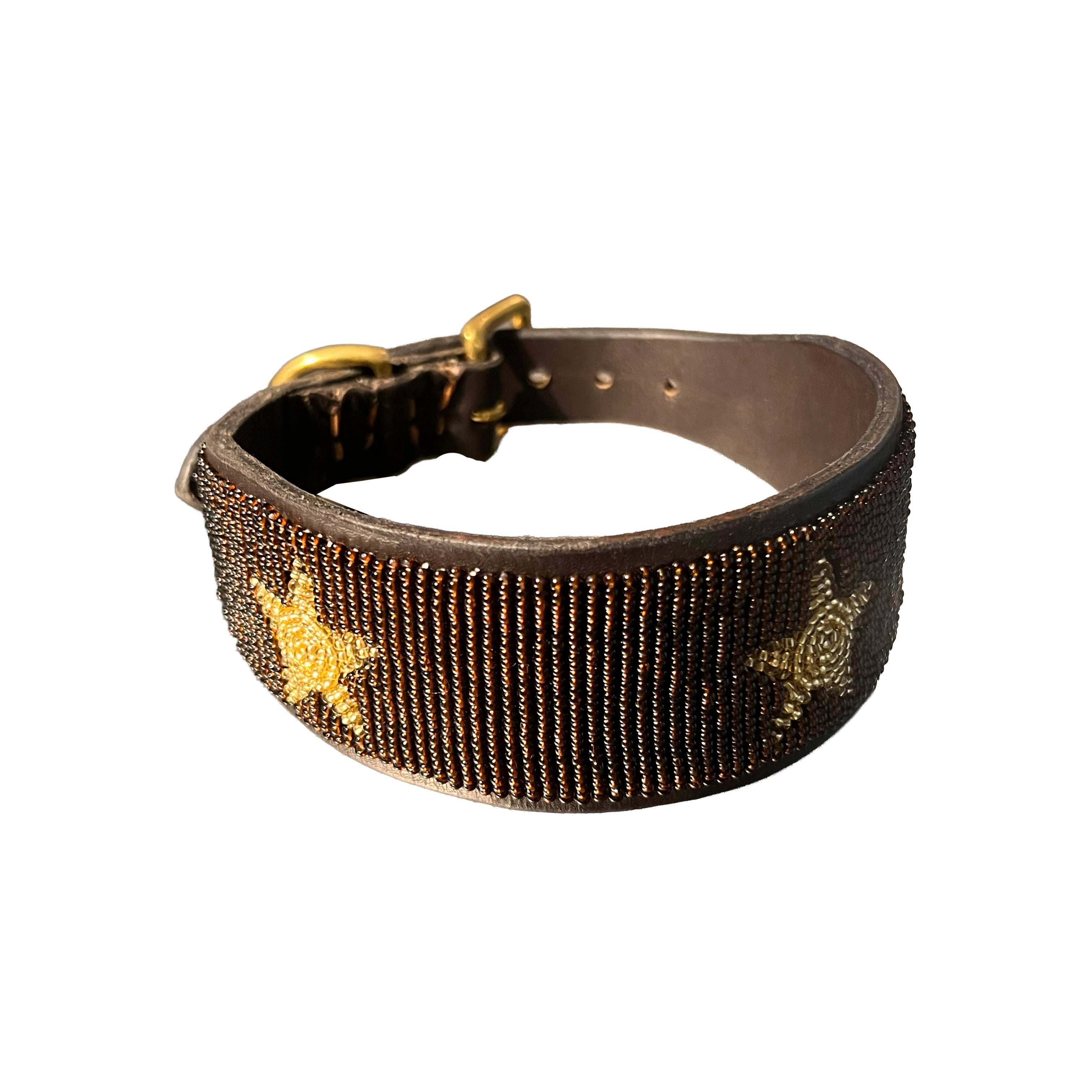 LOVEDOG Brown & Gold Star Collar - Wide