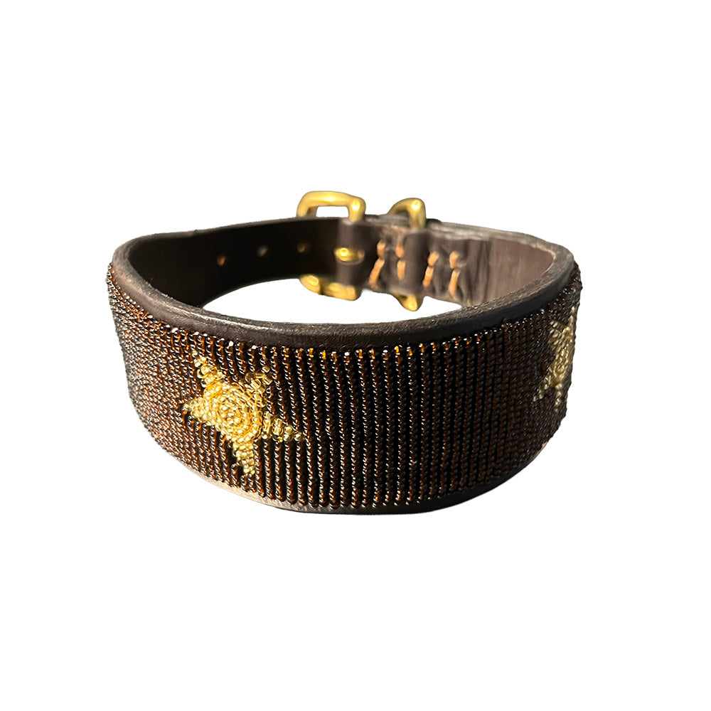 LOVEDOG Brown & Gold Star Collar - Wide
