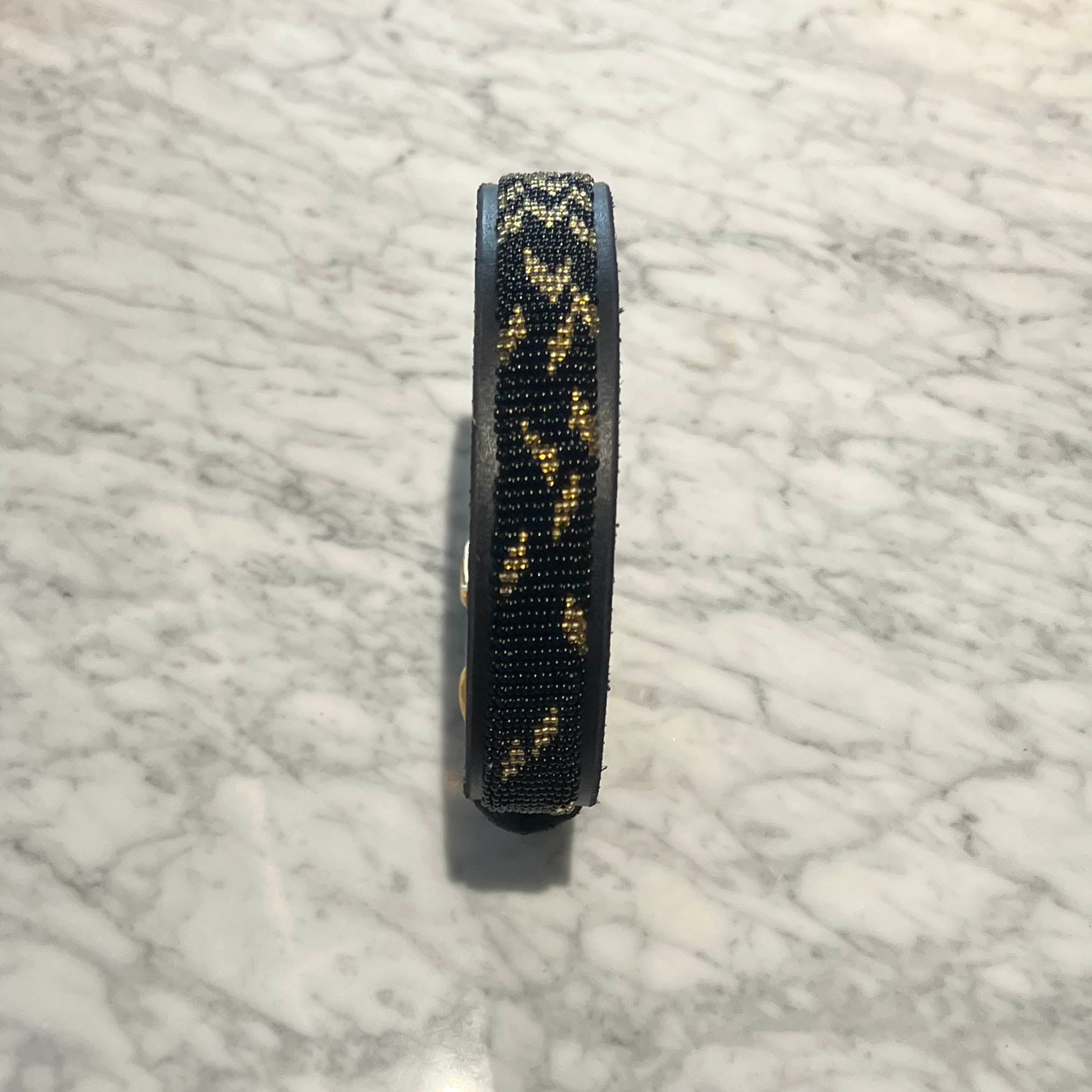 LOVEDOG Beaded Collar Gold Leaves Size M/L