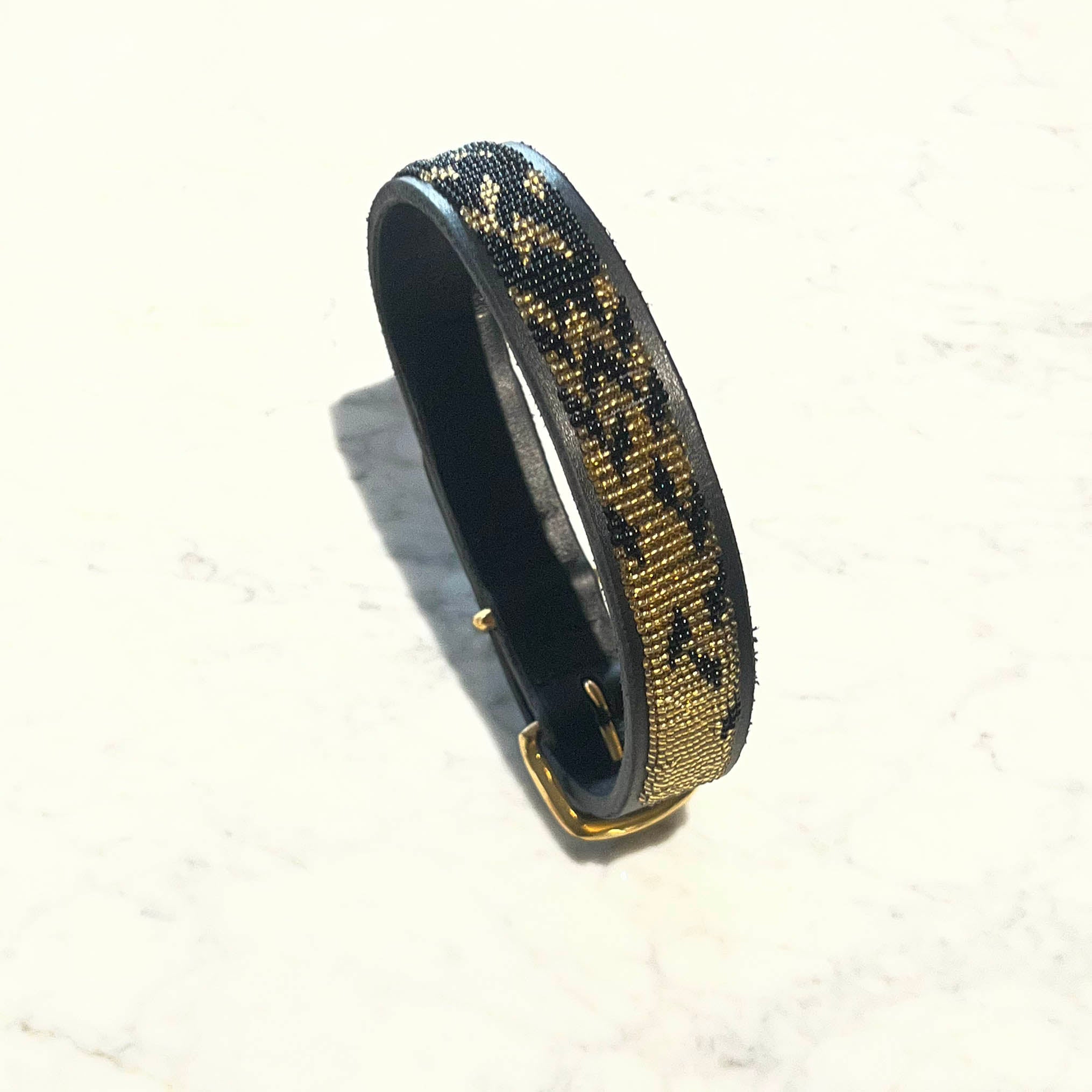 LOVEDOG Beaded Collar Gold Leaves Size M/L