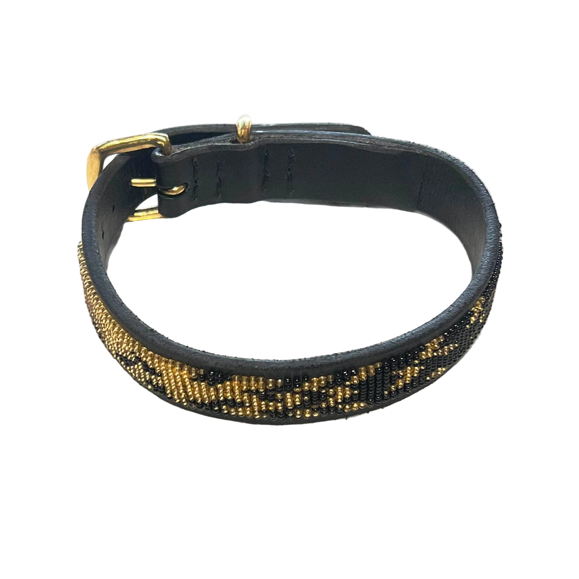 LOVEDOG Beaded Collar Gold Leaves Size M/L