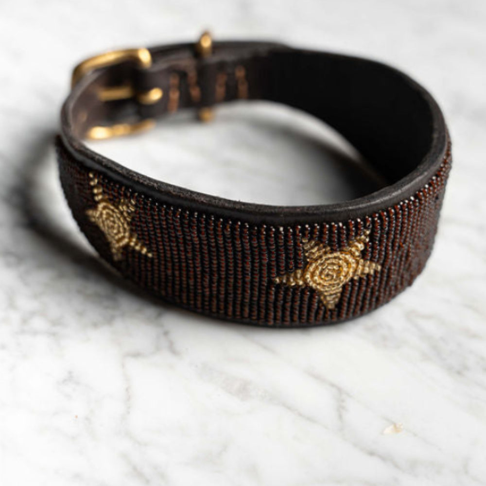 LOVEDOG Brown & Gold Star Collar - Wide