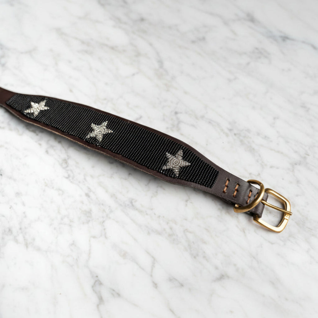 LOVEDOG Black & Silver Star Collar - Wide