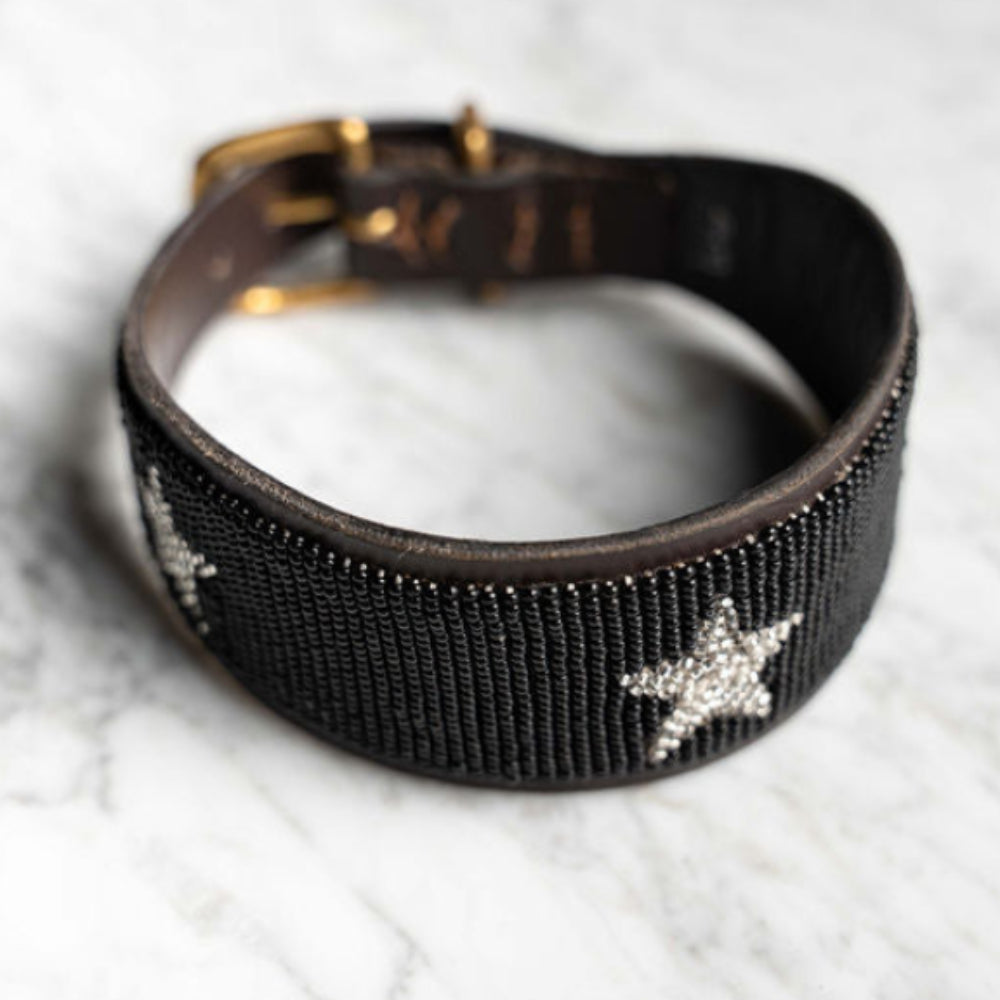 LOVEDOG Black & Silver Star Collar - Wide