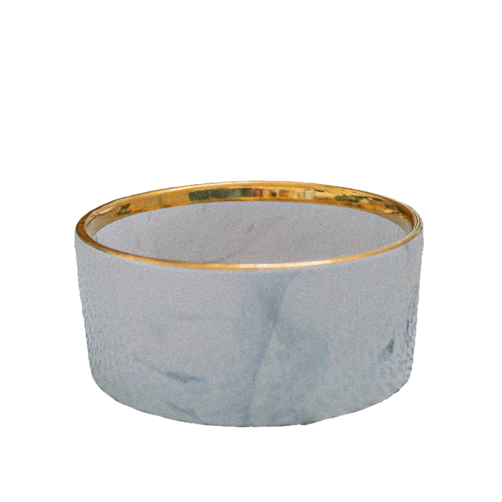 Grey Marble Dog Bowl with Gold Accent