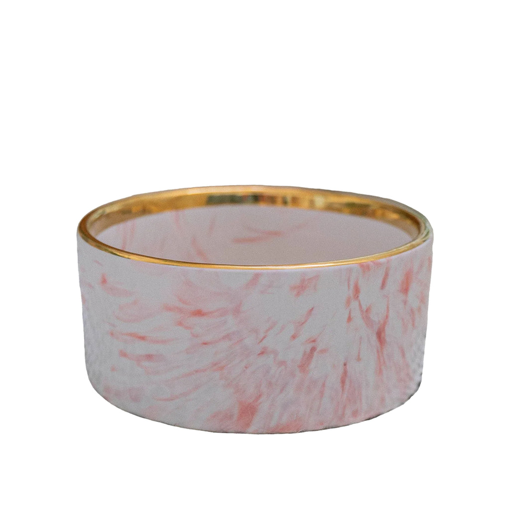 Blush Pink Marble Dog Bowl with Gold Accent