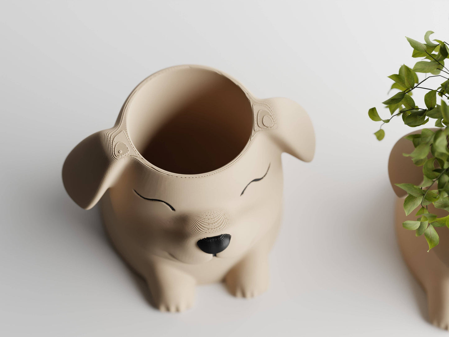 Adorable Cute Puppy Dog Flower Pot | Decor with Personality: Beige / Open Eyes
