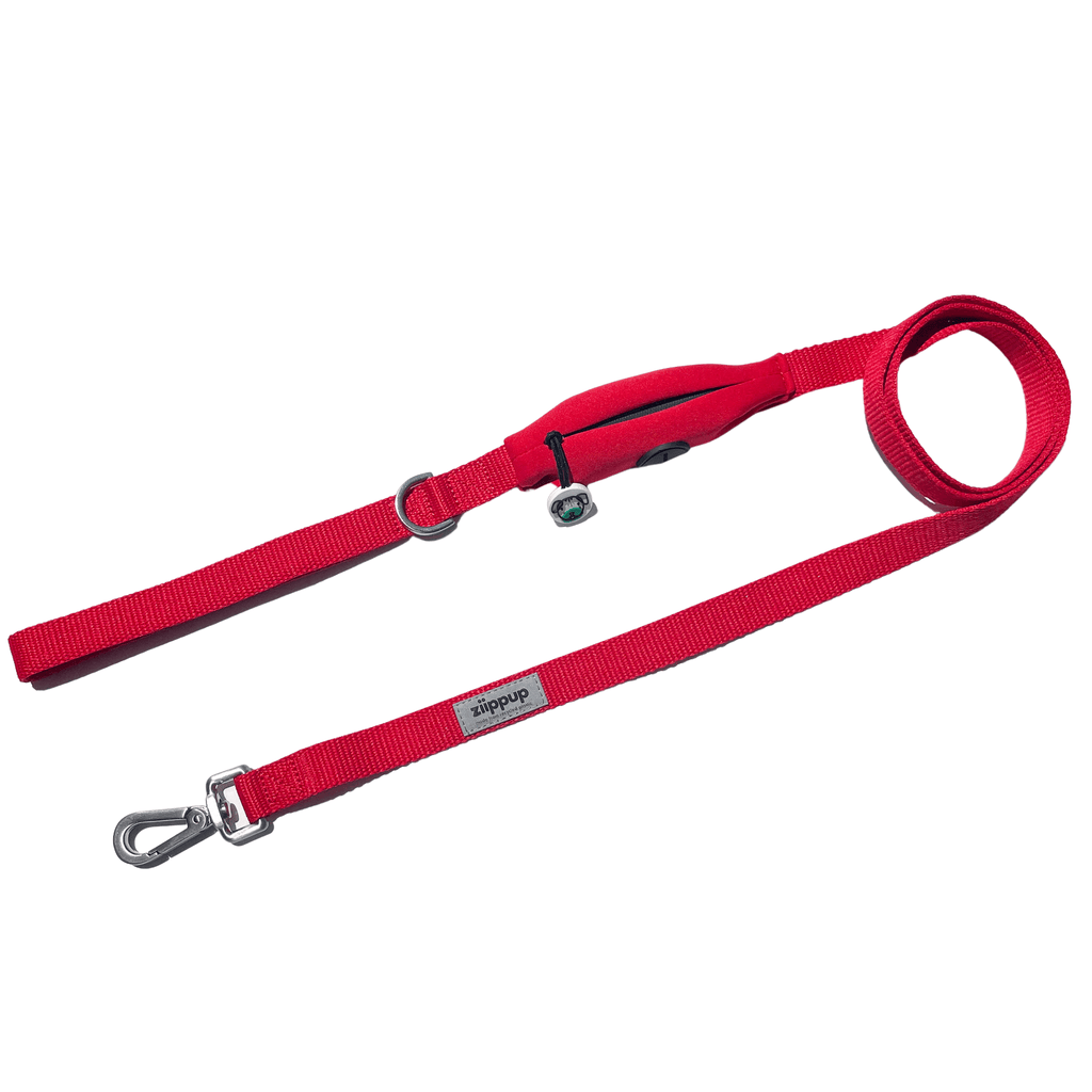 Red Dog Leash with Built-in Poop Bag Holder