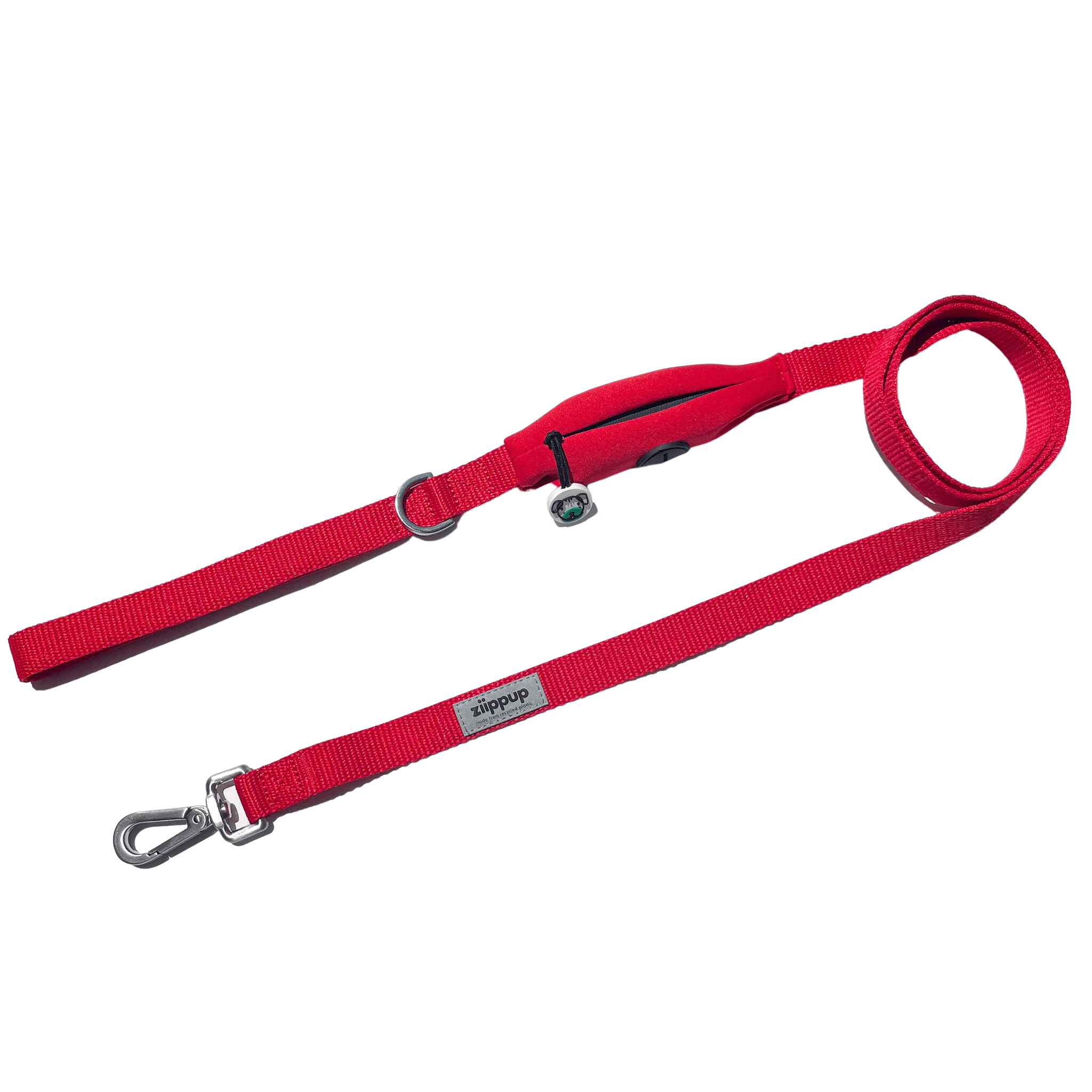 Red Dog Leash with Built-in Poop Bag Holder