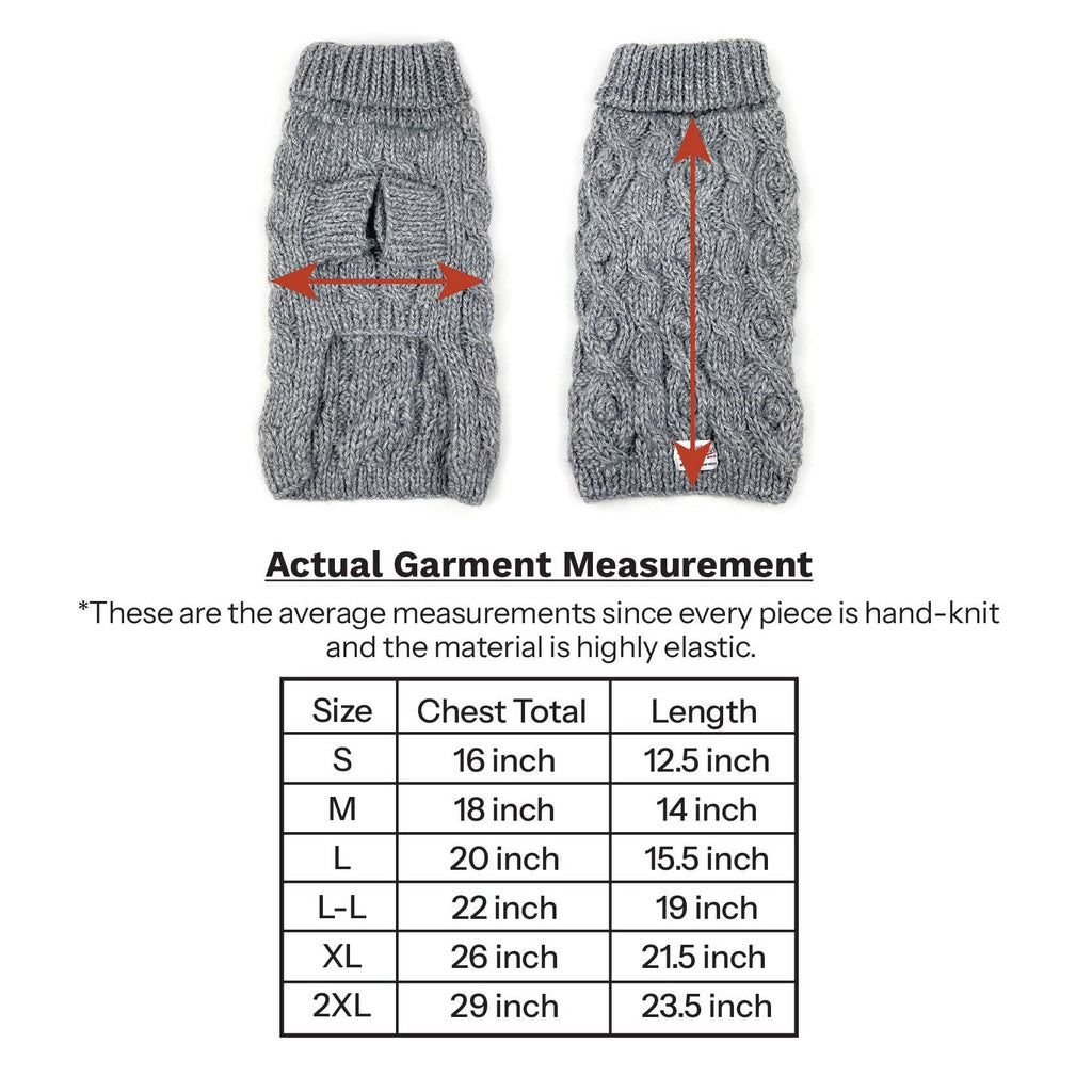 Cable Knit Dog Sweater with Pom Pom - Grey